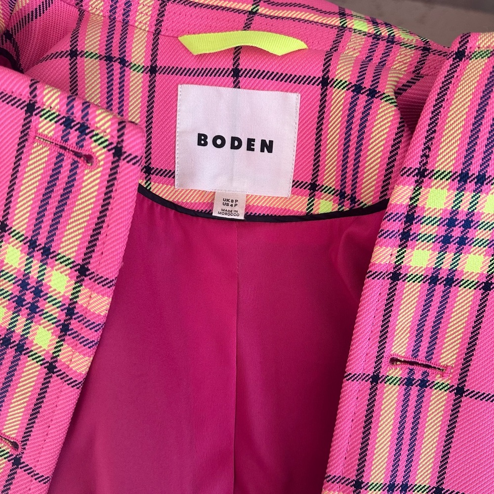 Boden Vibrant Pink Plaid Coat - Picture 2 of 5